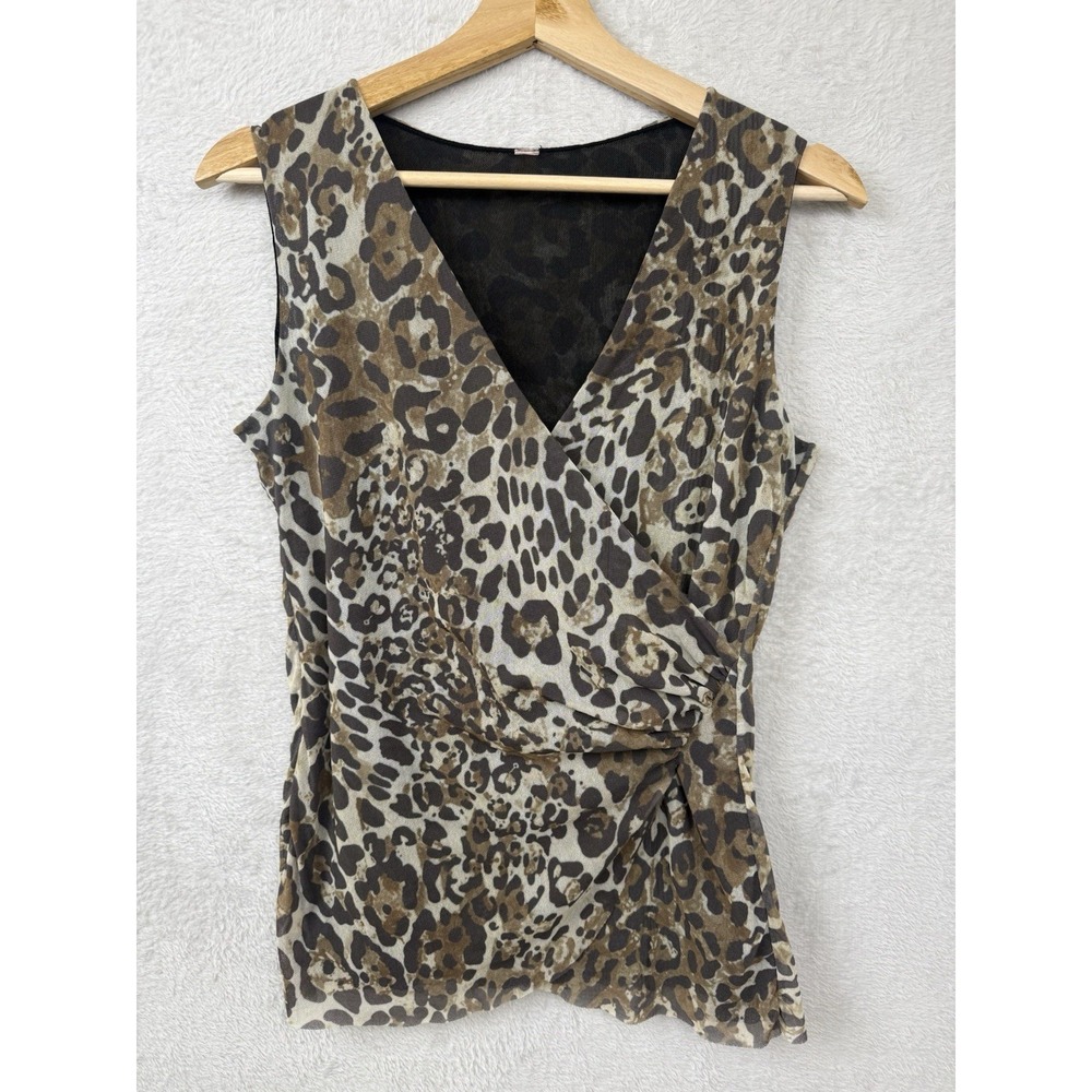 Animal Print Mesh Ruched Wrap Top Y2K Sheer Leopard Cheetah Indie 2000s Glam